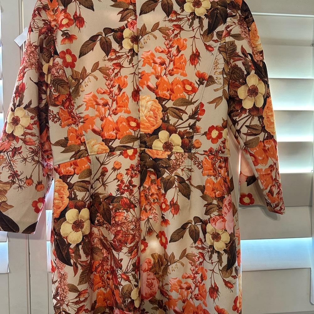 Talbots Floral Midi Dress in Orange, Cream & Brown